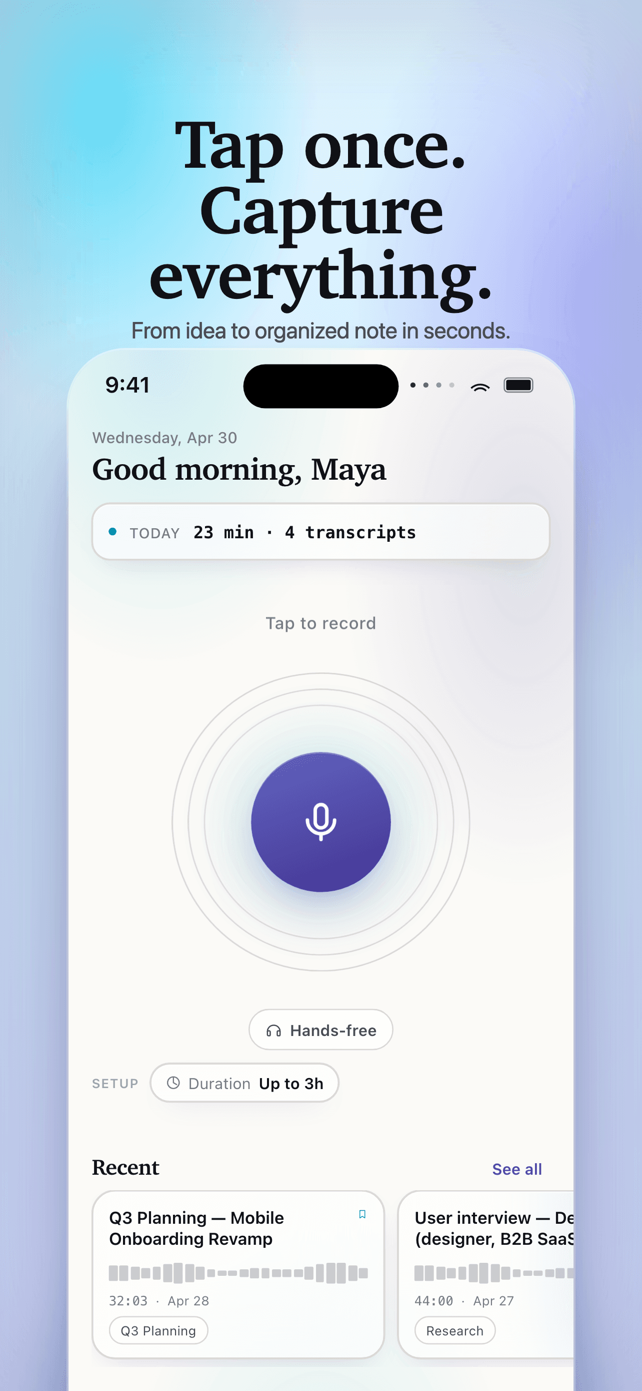 Tap to record with live waveform